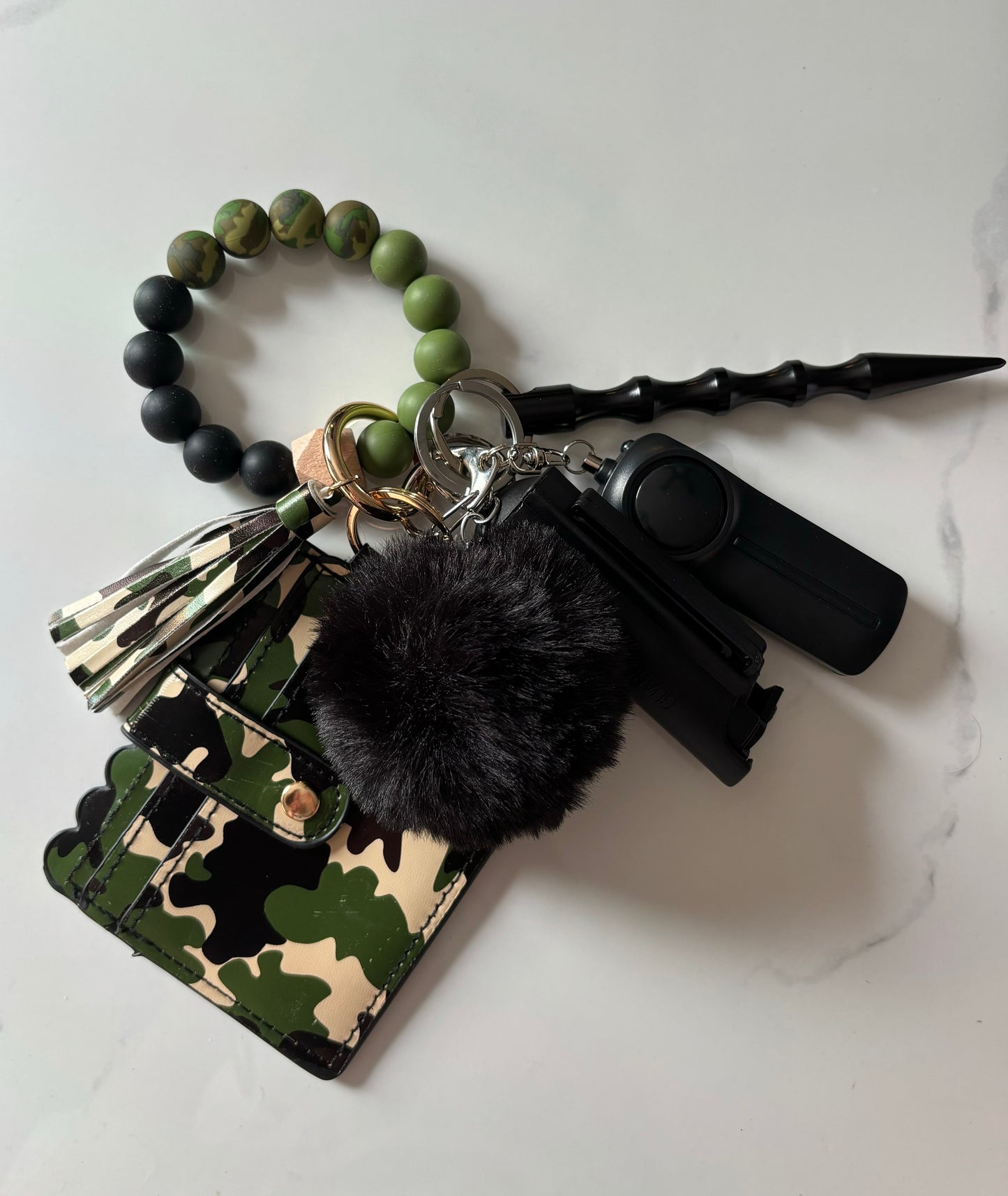 Beaded Wallet Safety Keychain Camo
